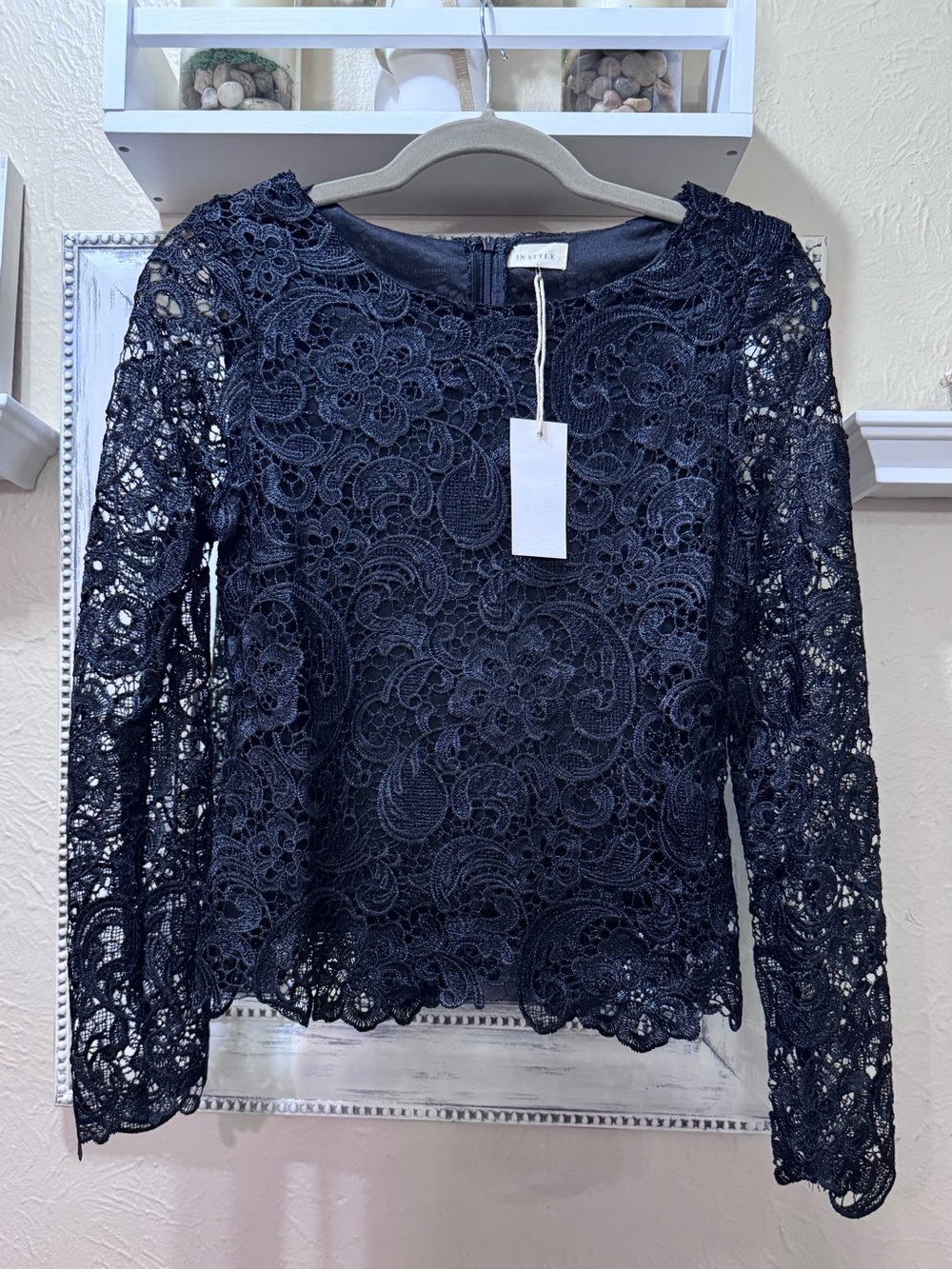NWT Black Lace Long-Sleeve Blouse Sz S Whimsigoth